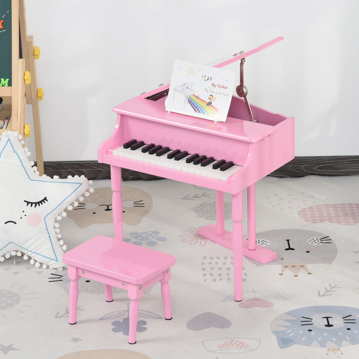 Kinder-Flügel aus Holz Kinderklavier 30 Tasten - inkl. Hocker und Notenständer - Musikinstrument - MDF rosa