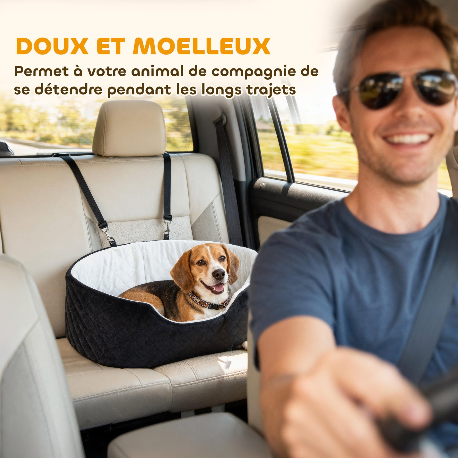 Siège auto pour chien avec ceinture de sécurité et fixation siège de voiture pour chien rembourré 77 x 43 x 28 cm noir
