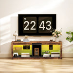 Meuble TV avec lumières LED et télécommande, étagères et compartiments ouvert, 140x35x47cm, marron