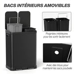 Poubelle de cuisine à double compartiment 2 x 30L avec pédale en acier inoxydable, couvercle à fermeture douce, noir