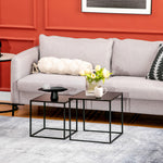Lot de 2 tables basses gigognes carrées style industriel en métal noir mat - dim. 40 et 35 cm