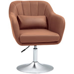 Fauteuil de salon coussins lombaires hauteur réglable pivotant 360° piètement en métal marron