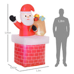 Père Noël gonflable décoration de Noël extérieur avec lumières LED sac de cadeau et la cheminée 130 x 82 x 195 cm rouge