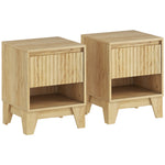 Lot de 2 tables de chevet étroite, table d'appoint compartiment ouvert 1 tiroir, panneaux cannelés 43x40x55cm naturel