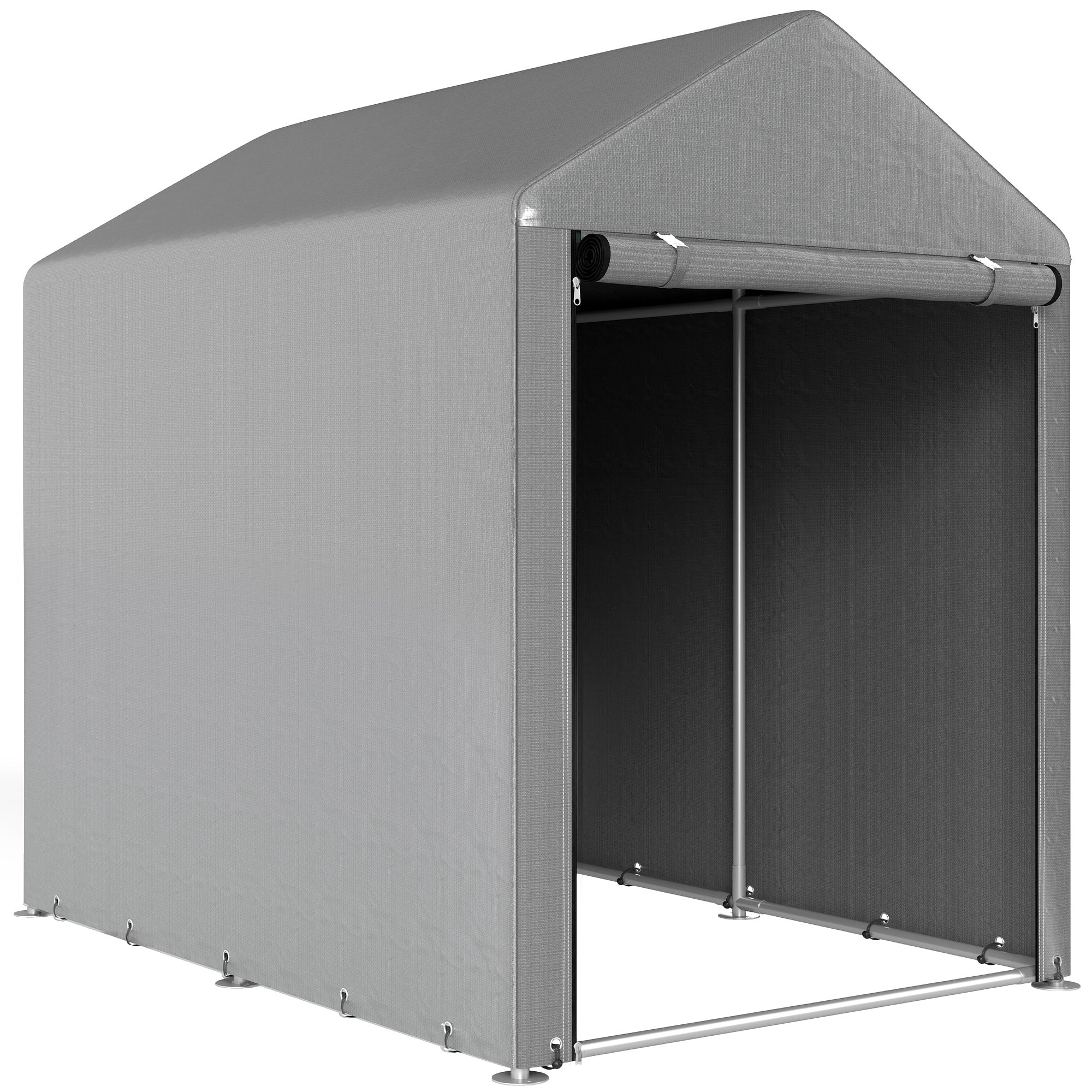 Abri de Jardin Imperméable avec 2 Compartiments, Porte Enroulable à Fermeture Éclair, 120x179x165cm, Gris Clair