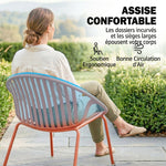Salon de Jardin Ensemble Bistro 3 Pièces Table Basse à Plateau Concave Acier et Polypropylène 80x70x75cm Rouge Brique