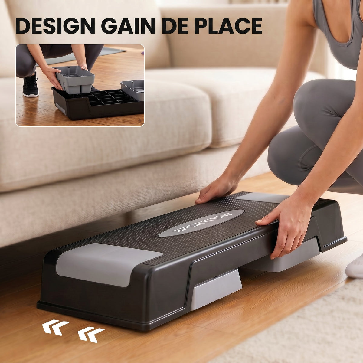 Stepper Fitness Aerobica 3 Livelli, Altezza Regolabile 12/17,5/22,5 cm, Superficie Antiscivolo, Carico 250 kg, Grigio