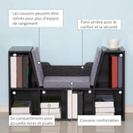 Bibliothèque banc 2 en 1 avec coussins de siège, étagère cube 6 compartiments ouverts et 2 niveaux, meuble de rangement pour salon, chambre à coucher, bureau, 102 x 30 x 61 cm, noir