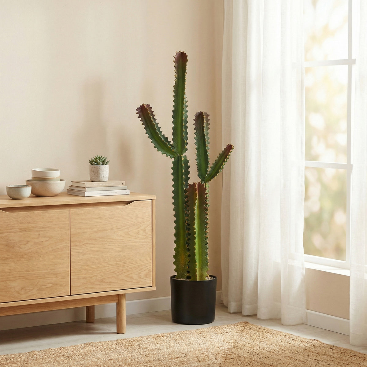 Plante artificielle intérieure 111 cm, arbre artificiel cactus en pot, pour maison, bureau, salon, chambre, vert