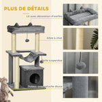 Arbre à chat avec griffoir, en tissu peluche, tour de jeux pour chat, lit, niche, hamac, plateforme 48 x 48 x 90 cm gris