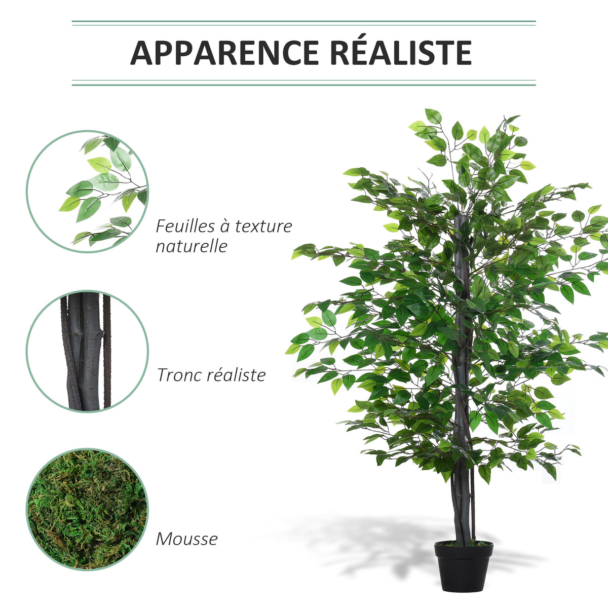 Arbre Artificiel Plante Artificielle ficus H.1,45 m Tronc Branches Liane Lichen Feuilles Grand réalisme Pot Inclus