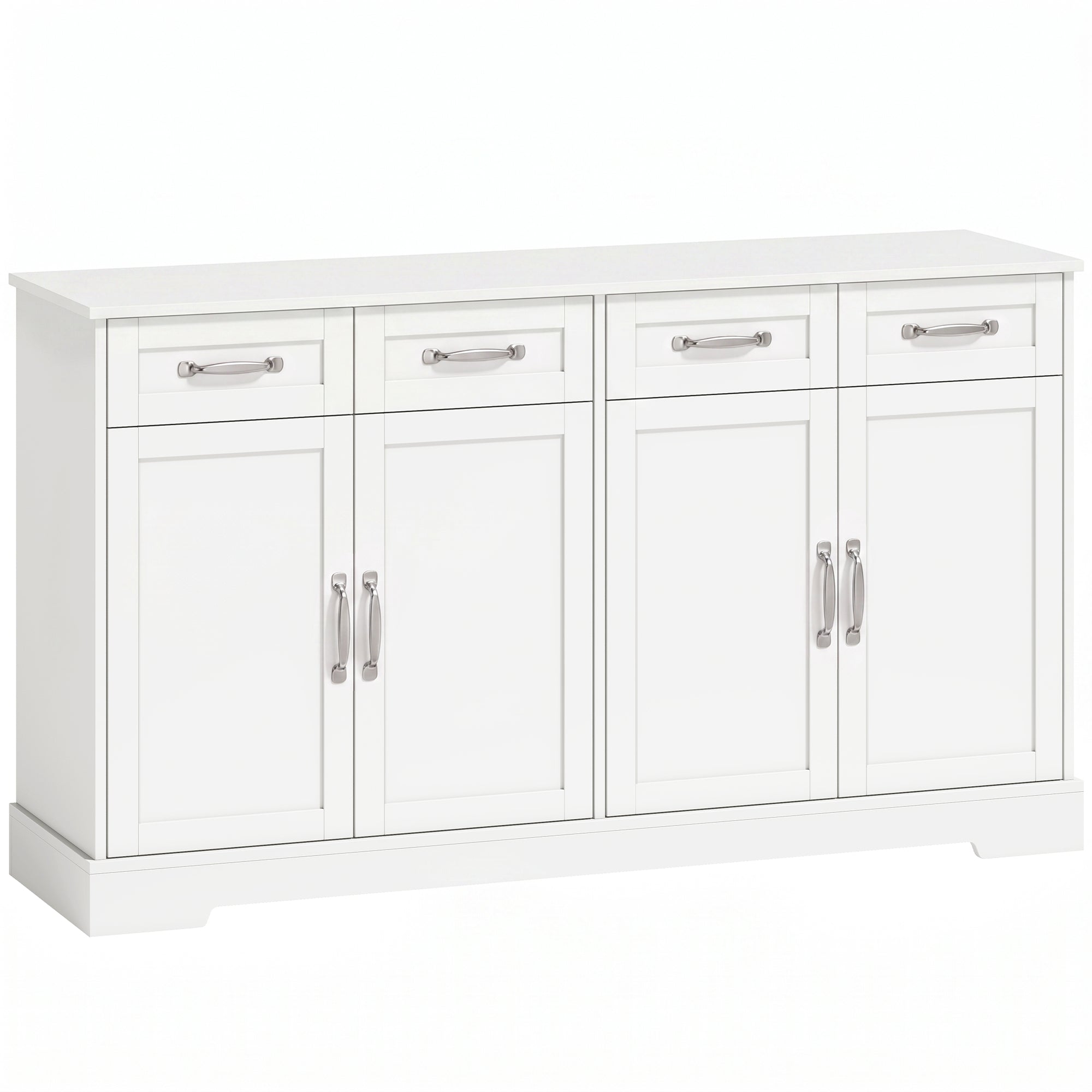 Küchenbuffet mit Schubladen, Türen, verstellbaren Einlegeböden, Shaker-Stil, Kippschutz, 140x38x80cm, Weiß