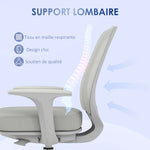 Chaise de bureau tissu mesh hauteur réglable pivotante 360° accoudoirs sur roulettes, gris