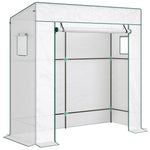Serre de jardin murale adossée avec 1 porte enroulable, bâche PE renforcée, 2 fenêtres, dim. 196L x 77l x 197/178H cm