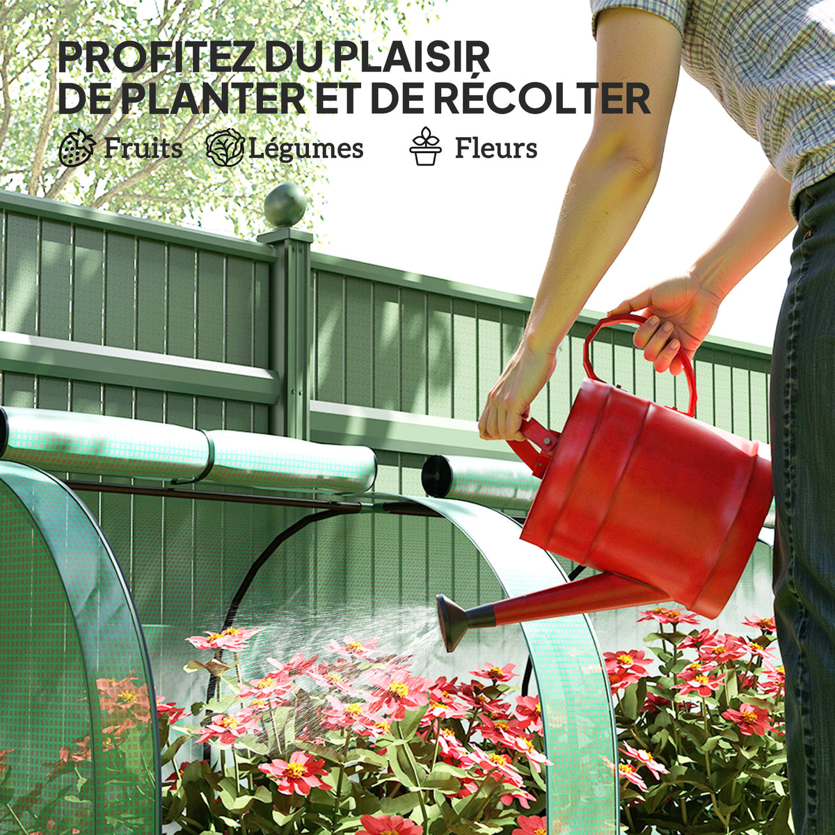 Mini serre de jardin serre à tomates 4 x 1 x 0,80 m acier PE anti-UV 4 portes avec zip enroulables vert