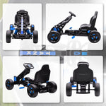 Kart à pédales pour enfants, karting enfant 3 à 6 ans avec roue libre, frein, roues EVA antidérapantes, bleu