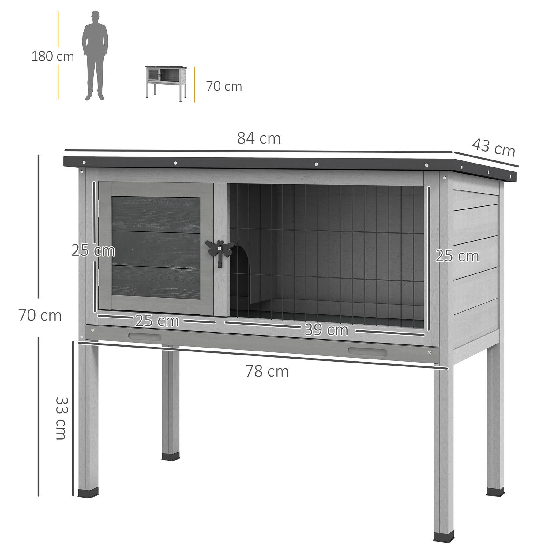 Clapier sur pieds cage à lapin avec niche intérieure plateau excrément coulissant porte verrouillable toit ouvrant