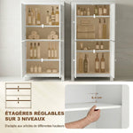 Meuble de salle de bain, meuble de rangement étroit avec 4 portes et étagères réglables, style moderne, blanc