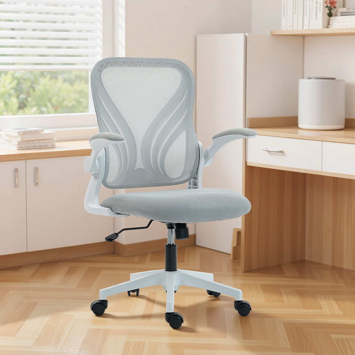 Chaise bureau ergonomique, fauteuil de bureau maille, dossier rabattable, accoudoirs relevables, 73x62x101-111cm, gris