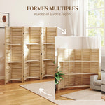 Paravent intérieur en bois 4 panneaux 160 x 170 cm, séparateur de pièce pliable 3 étagères, bois naturel effet brûlé