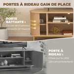 Meuble TV 140 cm avec 2 Prises et 2 Ports, Meuble Télé pour 84 Pouces, 2 Portes Battantes, 2 Portes Coulissantes, Chêne