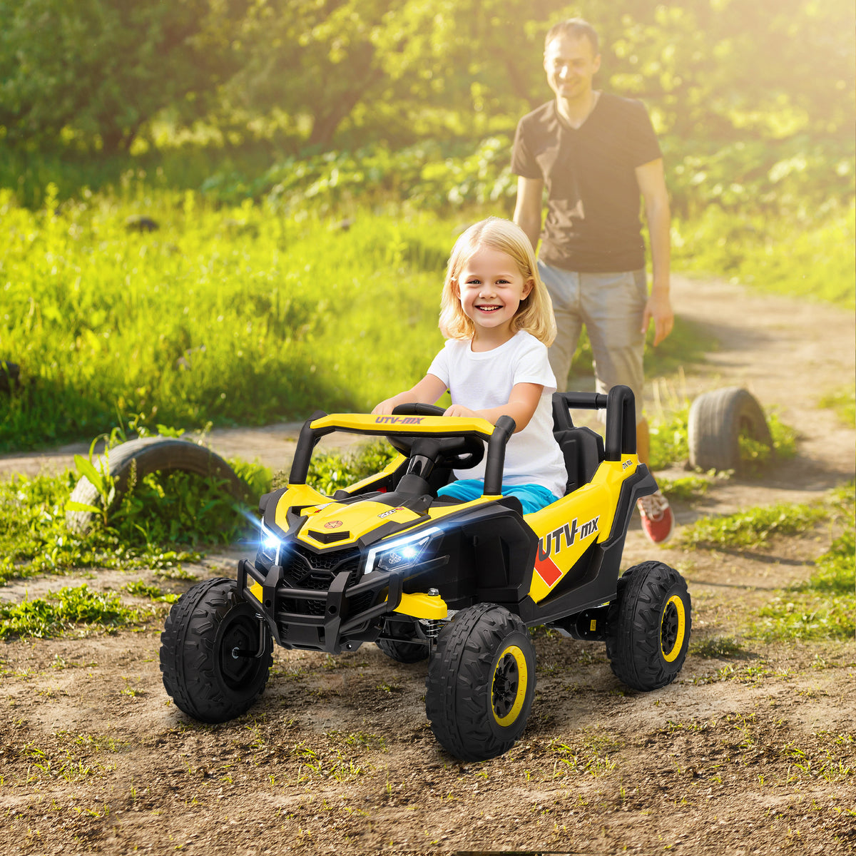Voiture électrique enfants UTV 12 V, buggy électrique enfants avec télécommande, 96 x 61 x 56 cm, jaune