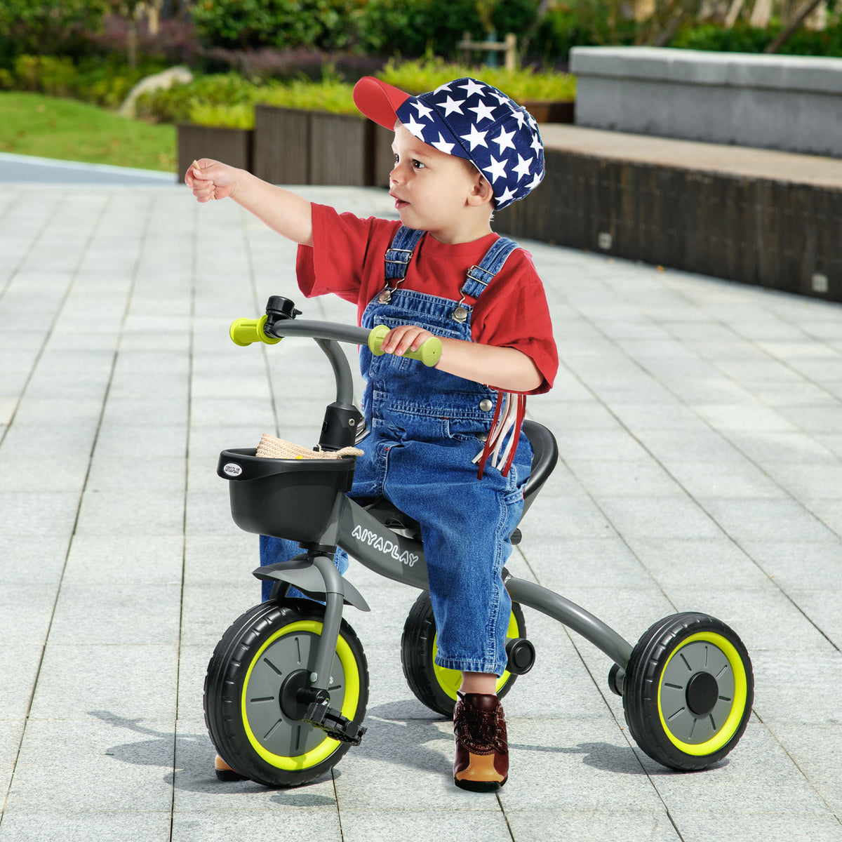 Tricycle enfants avec sonnette et panier selle réglable avec dossier - pour enfant de 2 à 5 ans noir