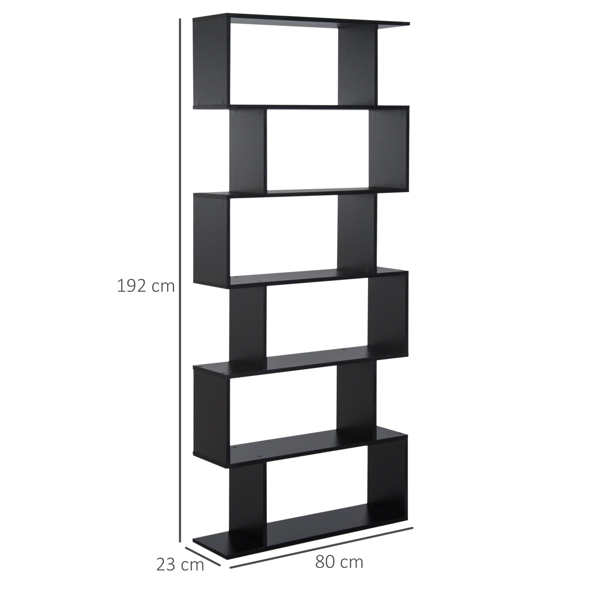 Bibliothèque étagère Zig zag Design Contemporain 80L x 23l x 192H cm 6 Niveaux Noir