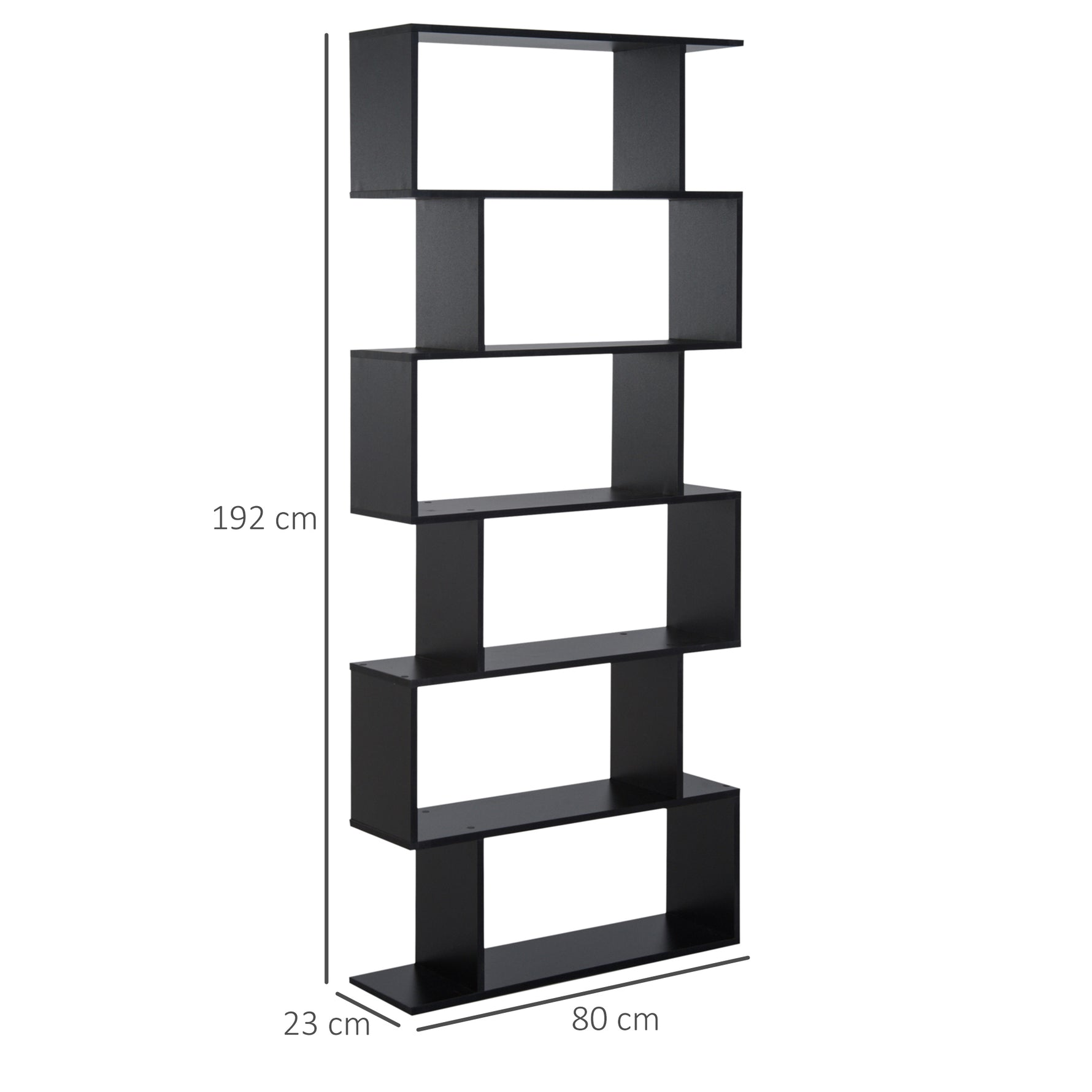Bibliothèque étagère Zig zag Design Contemporain 80L x 23l x 192H cm 6 Niveaux Noir