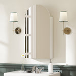 Armoire murale salle de bain avec miroir, meuble salle de bain sans cadre en arche et étagères en verre réglables, blanc