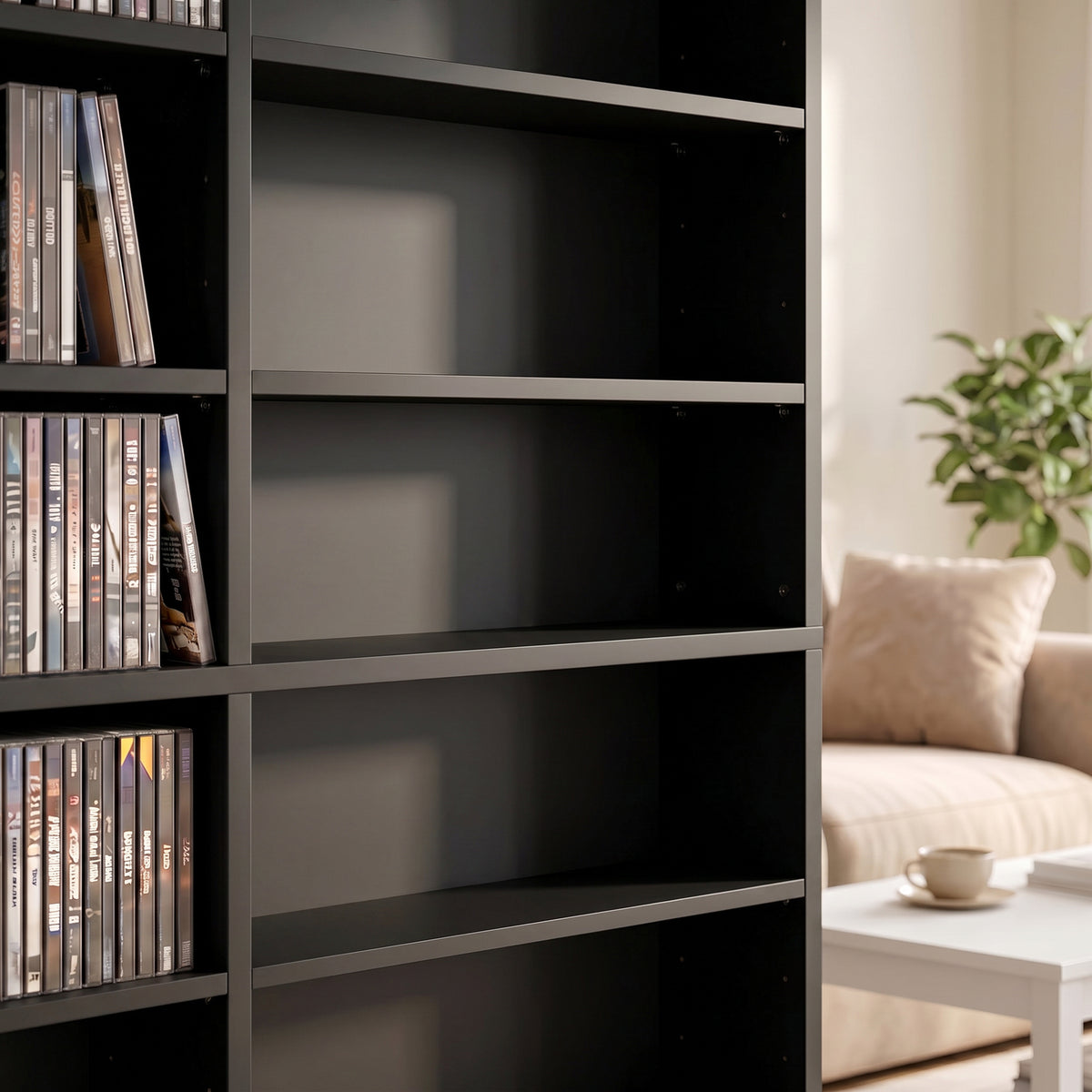 Meuble de rangement 1032 CDs / 594 DVDs, étagère multimédia, 24 compartiments et 18 étagères ajustables, noir