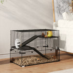 Cage hamster cage rongeur 3 niveaux avec roue rampes maisonnette abreuvoir mangeoire 76,5L x 48,5l x 54,5H cm noir