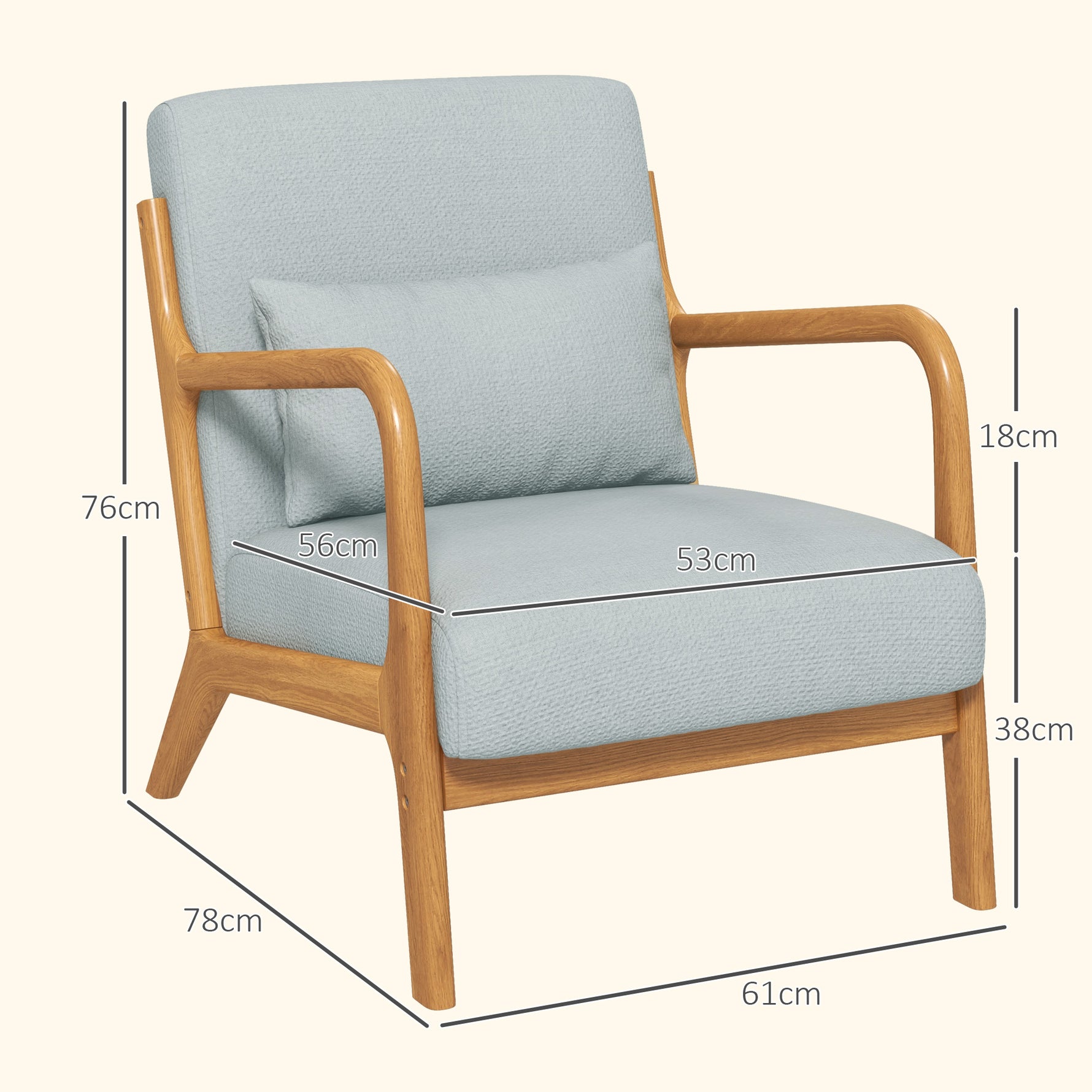 Fauteuil de salon avec cadre en bois massif fauteuil lounge - assise profonde - accoudoirs - lin synthétique gris clair