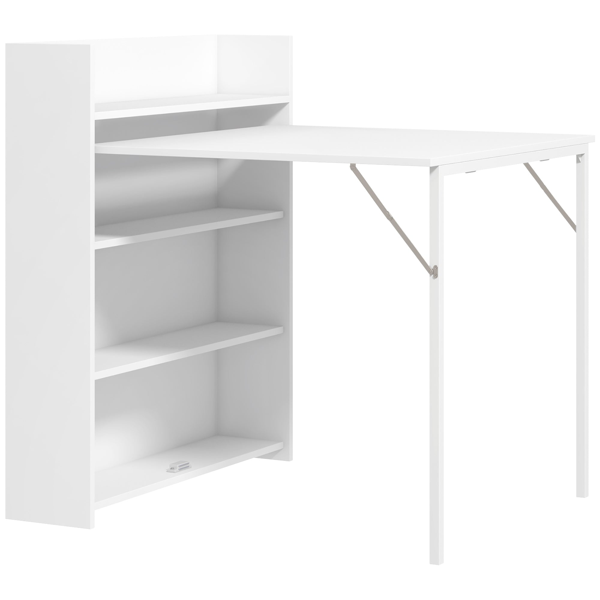 Klappbarer Esstisch, Küchentisch für 3 Personen, mit Klappplatte und 4 Ablagefächern, 78,5x91x93cm, Weiß