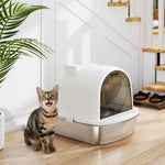 Maison de toilette pour chat bac à litière fermé bac acier inoxydable, nettoyage facile, 52,4 x 41,3 x 39,9 cm, blanc