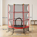 Trampoline Enfant Ø 1,63 × 1,9H m Filet de sécurité Porte zipée Couvre-Ressorts 6 poteaux rembourrés Inclus Rouge