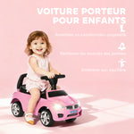 Porteur enfants voiture, véhicule à pousser avec coffre à jouets, klaxon, phares et musique, 63,5 x 28 x 36 cm, rose