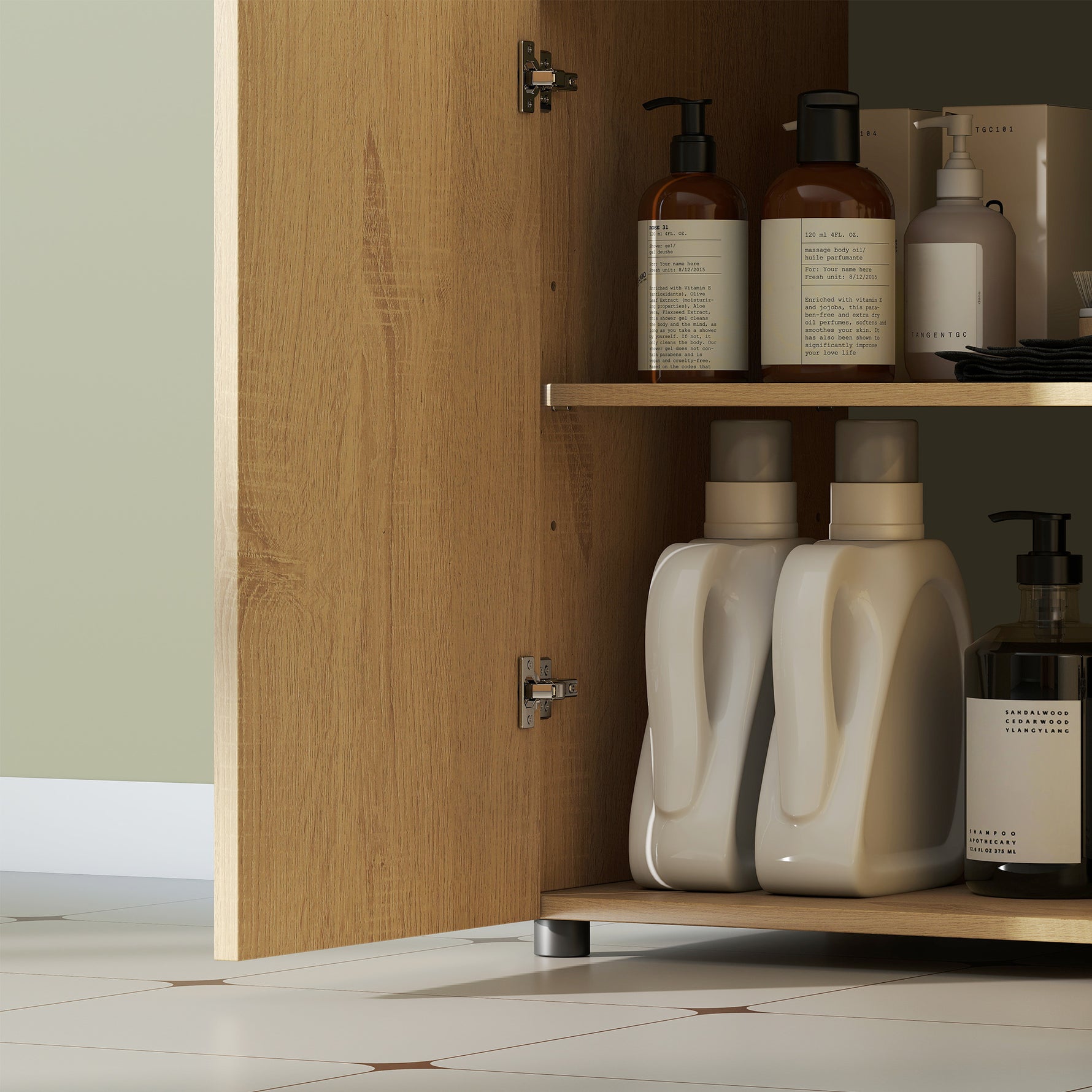 Meuble sous lavabo, meuble de salle de bain 2 portes à fermeture amortie, étagère réglable, 60x39,8x58,5cm, bois naturel