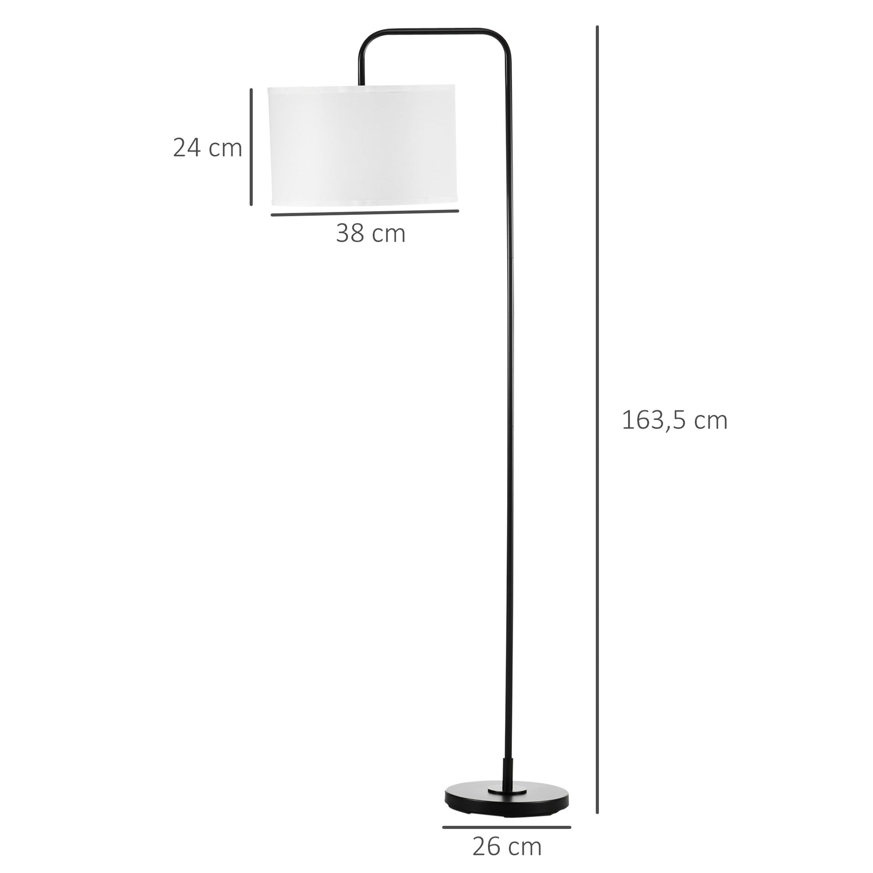 Lampadaire sur pied salon en métal noir moderne avec abat-jour câble de 180 cm 64 x 38 x 163,5 cm noir