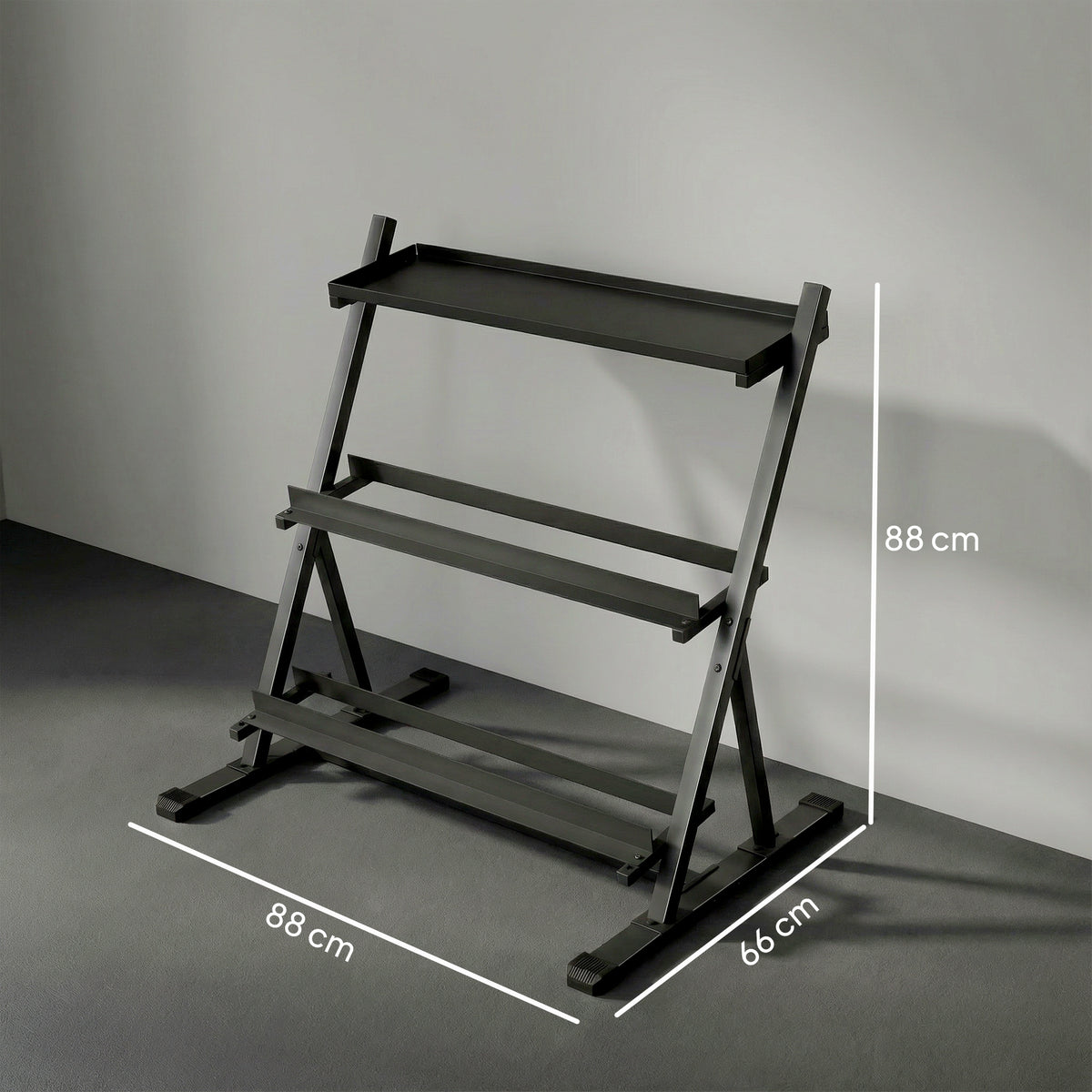 Support pour haltères à 3 niveaux, support de poids réglable en acier pour haltères, kettlebells, noir