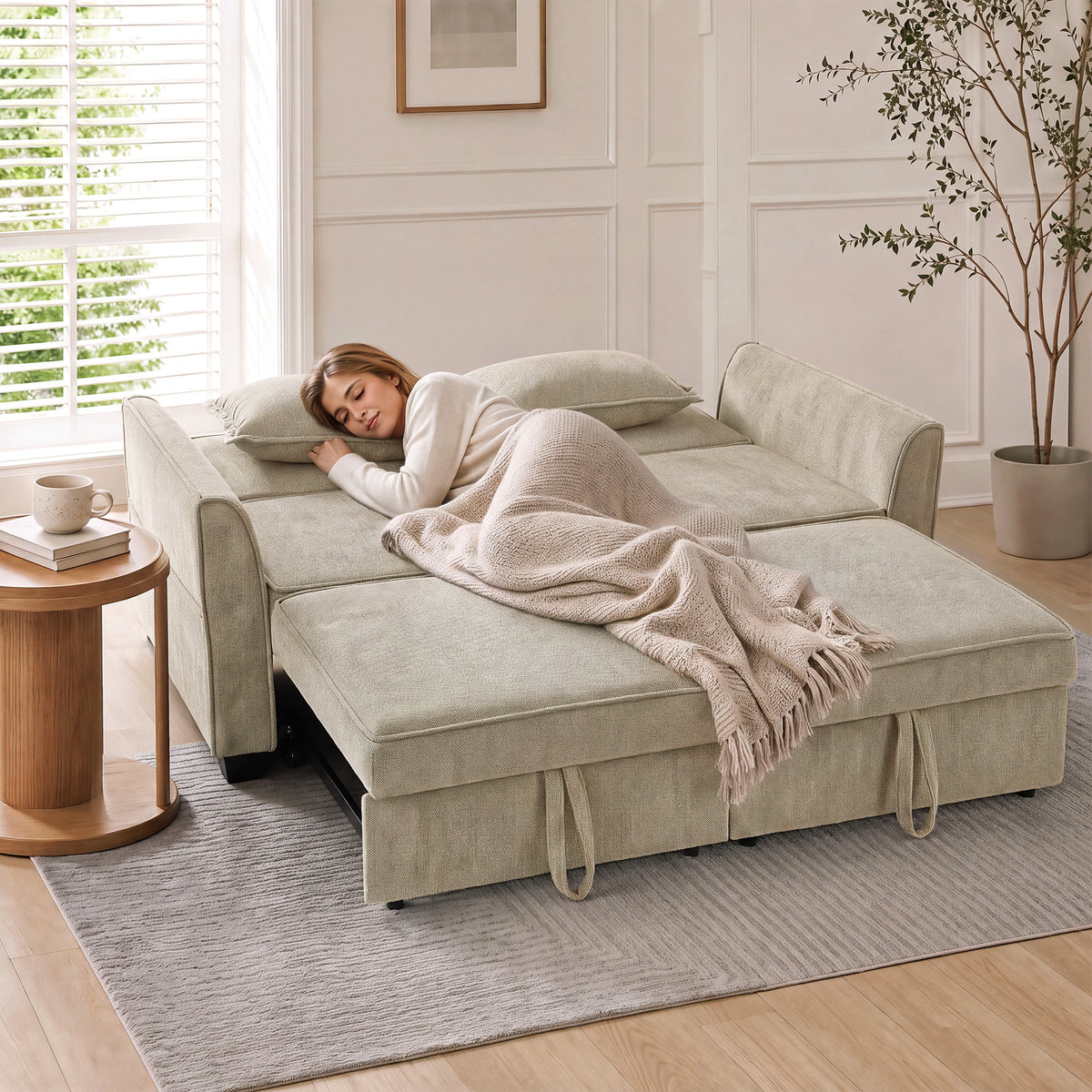 Canapé Convertible 2 Places 4 en 1, Canapé-Lit d'Angle en Chenille 167cm, Dossier Réglable, Assise Large, Marron
