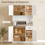 Buffet Haut Cuisine Moderne, 6 Portes, 1 tiroir, 1 Compartiment Ouvert, Étagères Réglables, 100 x 39,5 x 180,5 cm, Blanc
