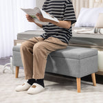 Banc coffre rangement rembourré aspect lin pour chambre à coucher, entrée, salon, charge 220 Kg, 110 x 39 x 45 cm, gris