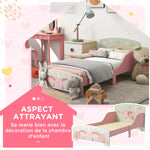 Lit pour enfant 3-6 ans avec barrières de sécurité et motifs dim. 77 x 143 x 60 cm sommier à lattes inclus - rose