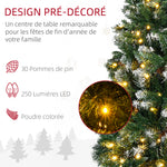 Sapin de Noël artificiel lumineux 703 branches 250 LED 30 pommes de pin support pied pliable hauteur 180 cm Ø 80 vert
