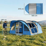 Grande Tente Tunnel Camping 4 Personnes 3-4 Saisons Hauteur d'Homme 2 m Séjour XL 3,7 m Imperméable 3000mm Bleu