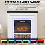 Cheminée électrique 1800W, fausse cheminée décorative lumières LED RGB, effet flamme, manteau, 105 x 27 x 97 cm, noir
