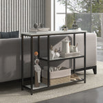 Console meuble 100 cm, table console 3 niveaux, plateaux en effet marbre, cadre en acier, blanc