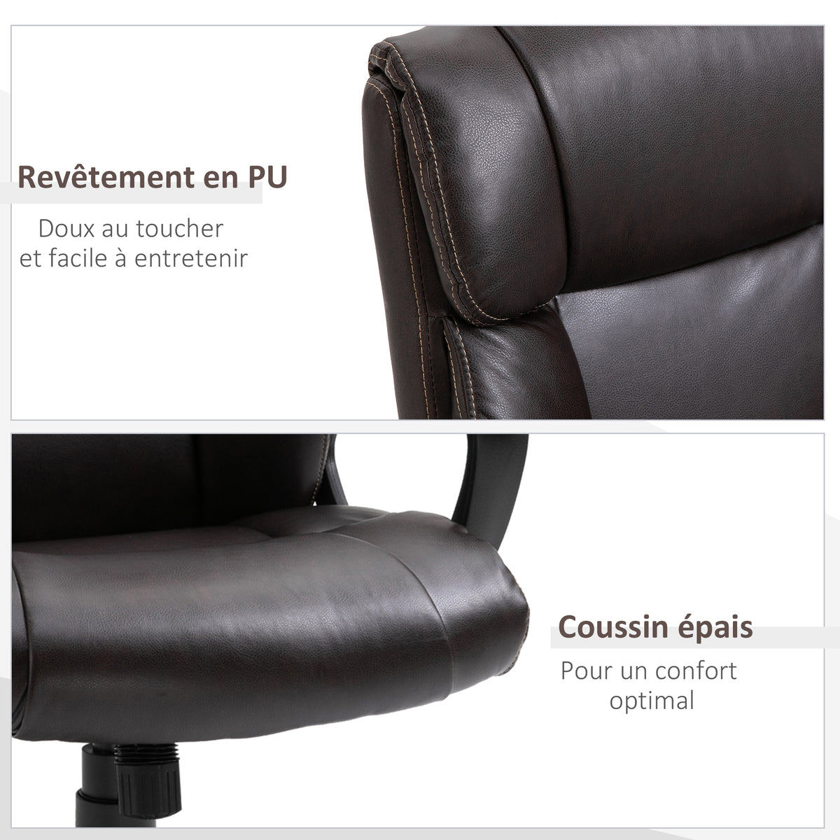 Bureaustoel ergonomische bureaustoel verstelbaar zwenkwielen 360° draaibaar PU-kunstleer bekleding 64 x 73 x 106-115,5 cm chocolade