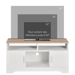 Meuble TV banc TV en bois grand espace de rangement avec 2 compartiments ouverts 2 armoires à porte une armoire ouverte 105 x 40 x 52 cm blanc